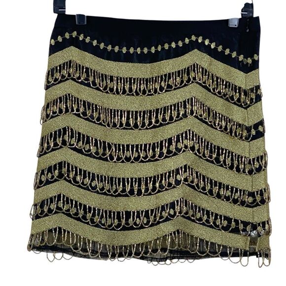 What Goes Around Comes Around Black Gold Bead Mini Skirt Sz S NWOT - Picture 2 of 12